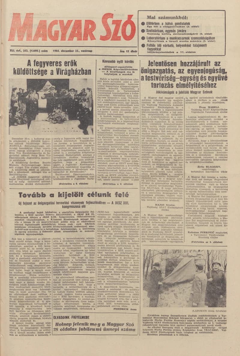 Magyar Szó, 41. évf. 1984. december 23. 352. sz. 1–32. oldal