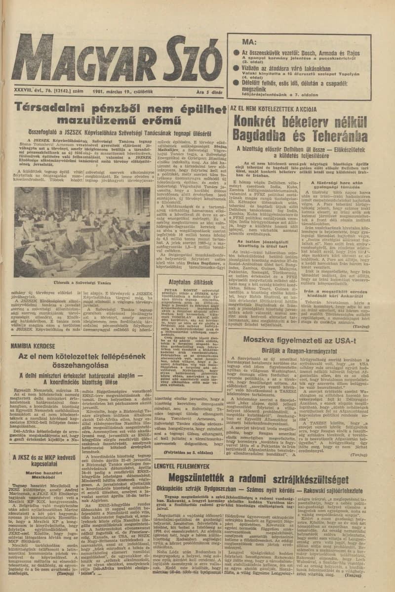 Magyar Szó, 38. évf. 1981. március 19. 76. sz.