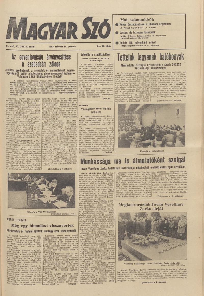 Magyar Szó, 40. évf. 1983. február 11. 40. sz. 1–20. oldal