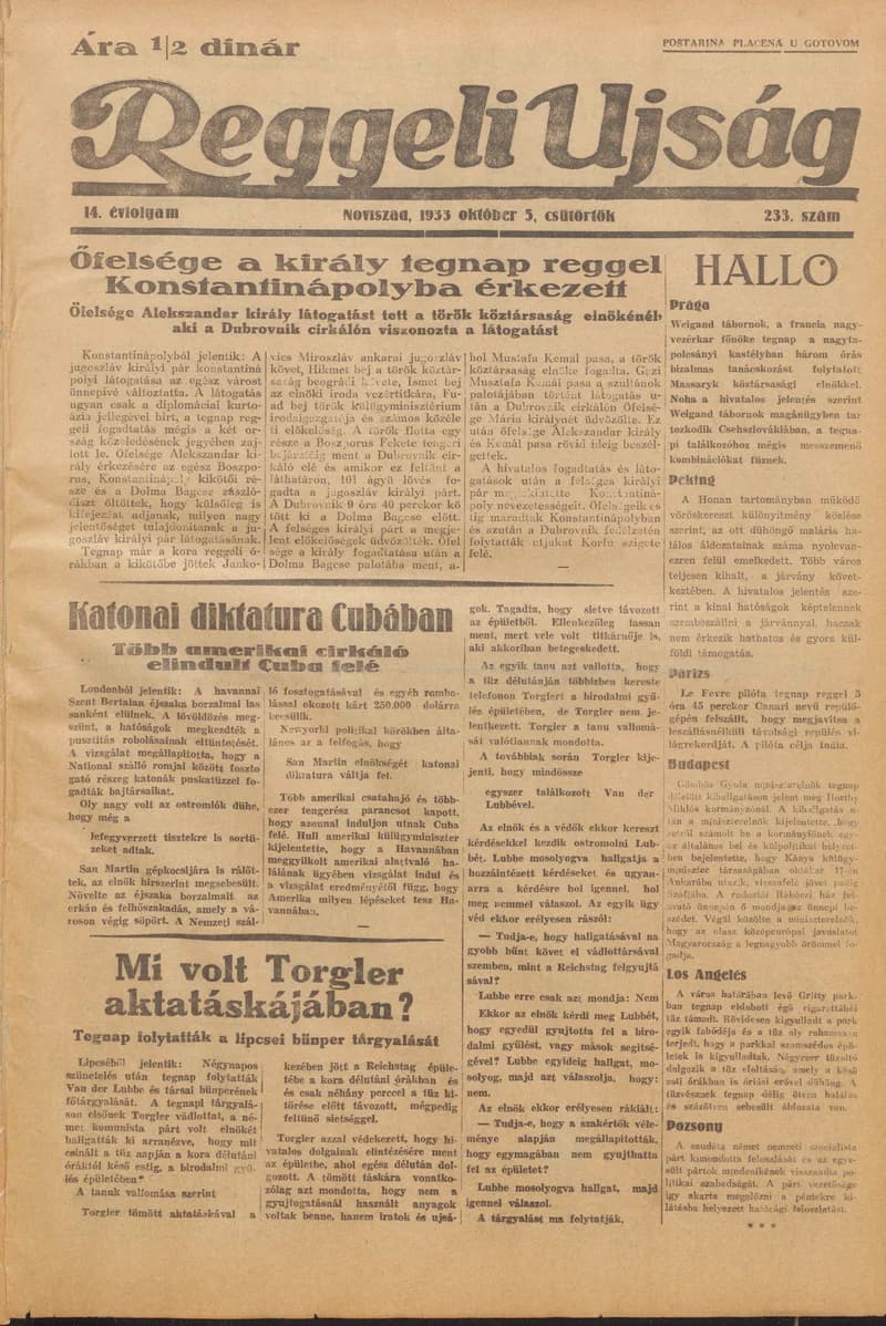 Reggeli Újság, 14. évf. 1933. október 5. 233. sz.