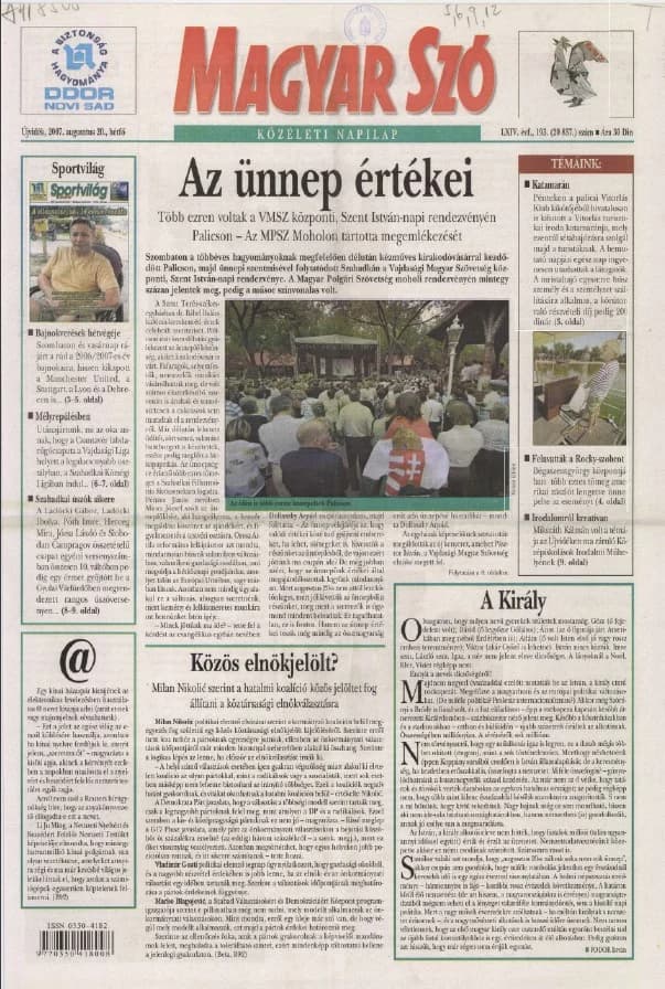 Magyar Szó, 64. évf. 2007. augusztus 20. 193. sz. 1–12. oldal