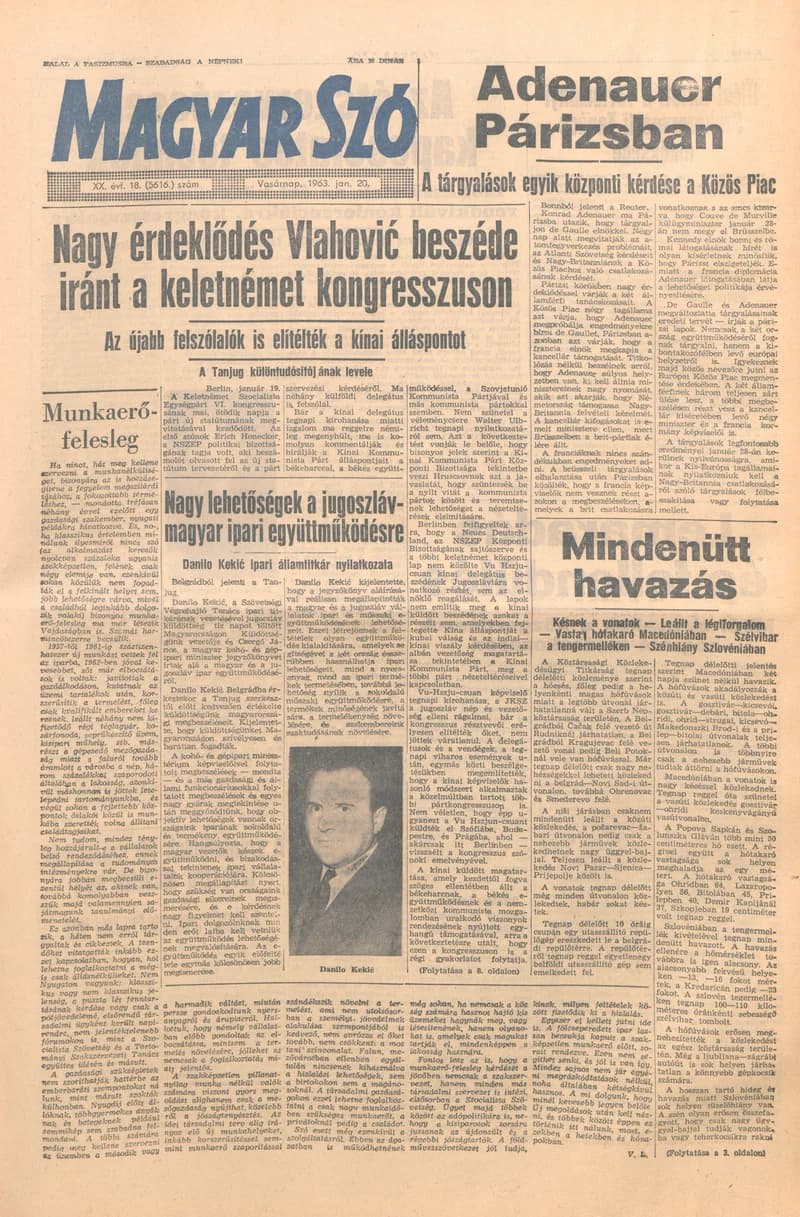 Magyar Szó, 20. évf. 1963. január 20. 18. sz. 1–24. oldal