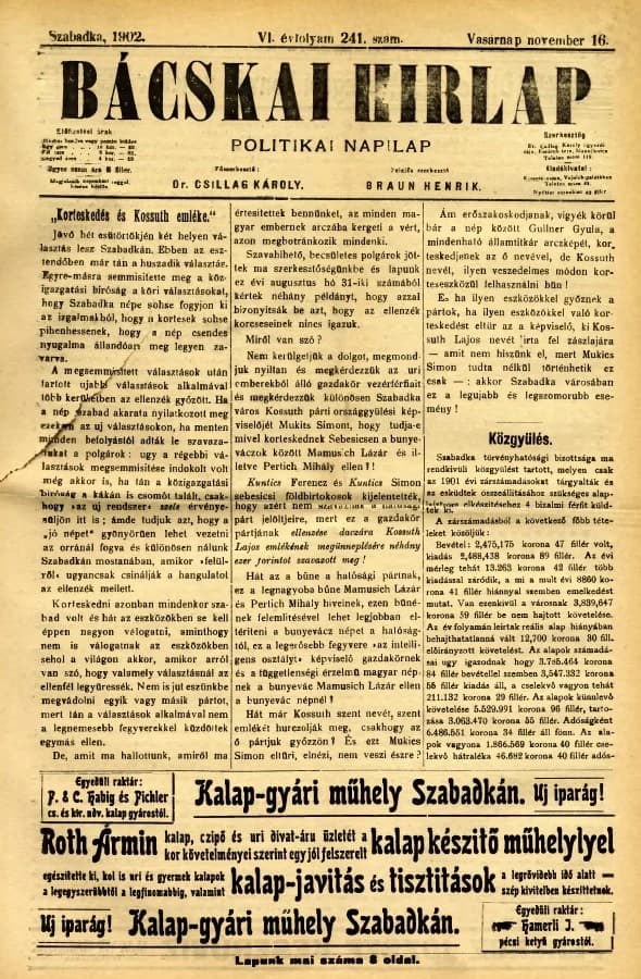 Bácskai Hirlap, 6. évf. 1902. november 16. 241. sz.