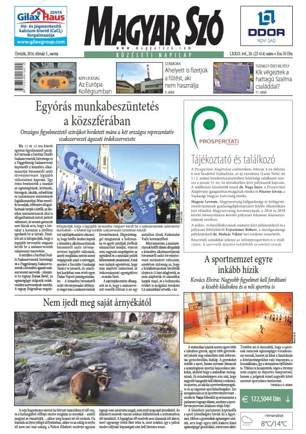 Magyar Szó, 73. évf. 2016. február 3. 26. sz. 1–16. oldal