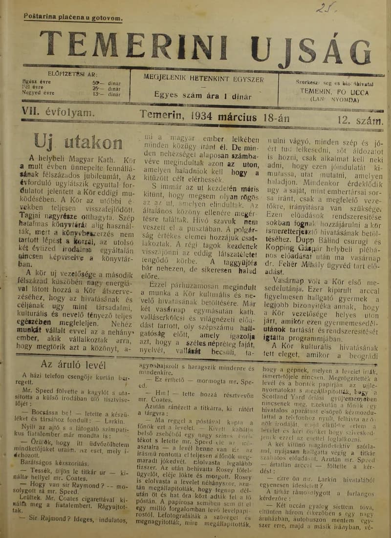 Temerini Újság 1928-1944, 7. évf. 1934. március 18. 12. sz.