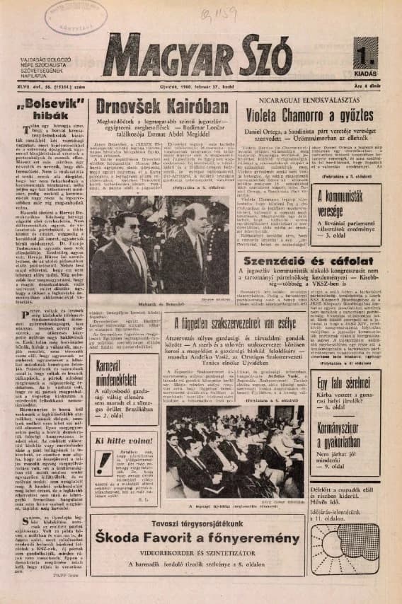 Magyar Szó, 47. évf. 1990. február 27. 56. sz. 1–20. oldal