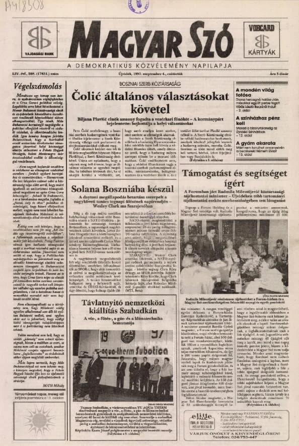 Magyar Szó, 54. évf. 1997. szeptember 4. 208. sz. 1–16. oldal