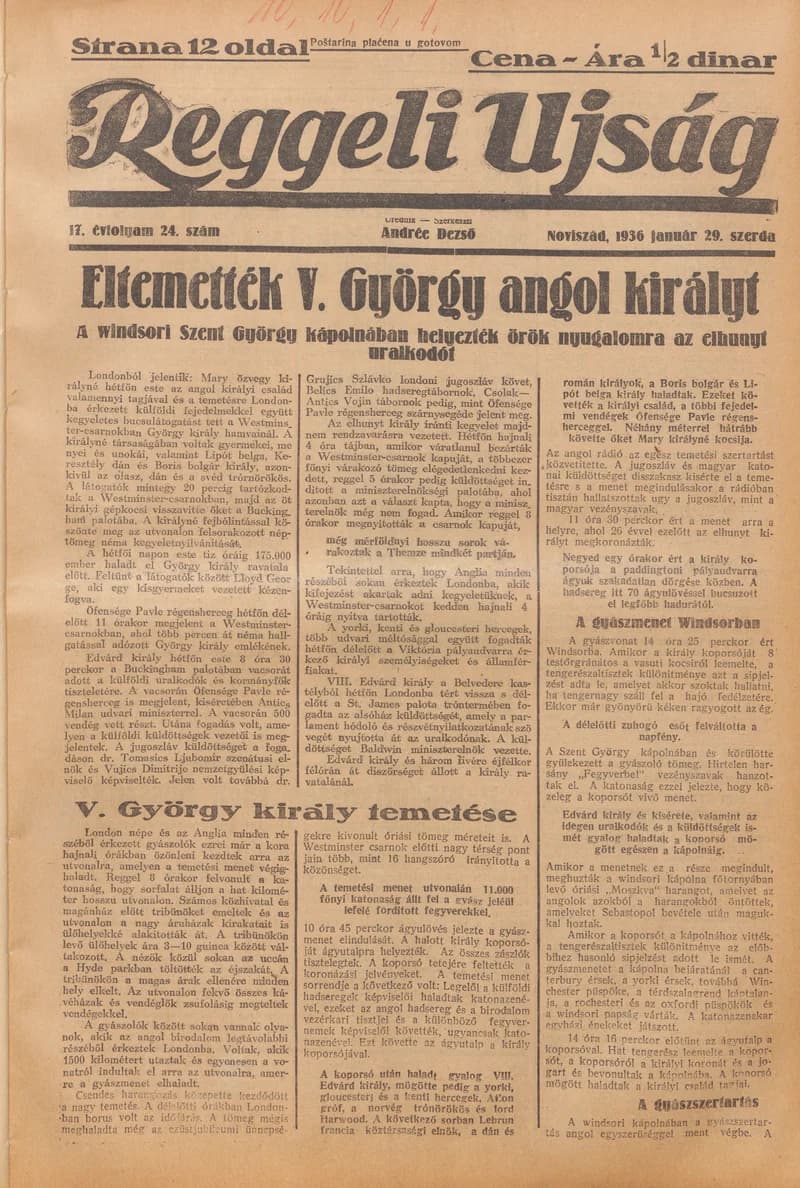 Reggeli Újság, 17. évf. 1936. január 29. 24. sz.