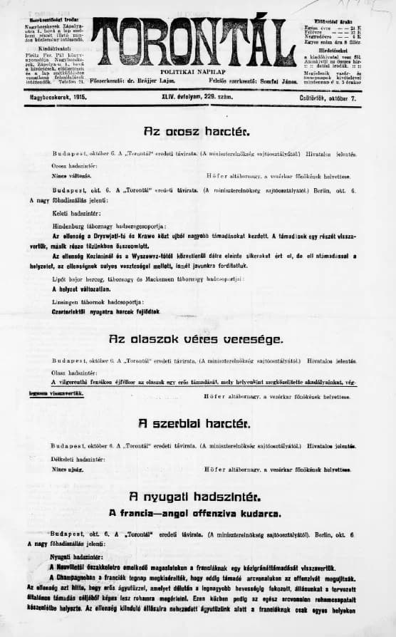 Torontál, 44. évf. 1915. október 7. 229. sz.