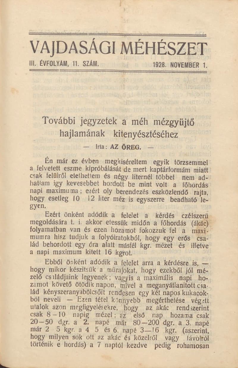 Vajdasági méhészet, 3. évf. 1928. november 1. 11. sz.
