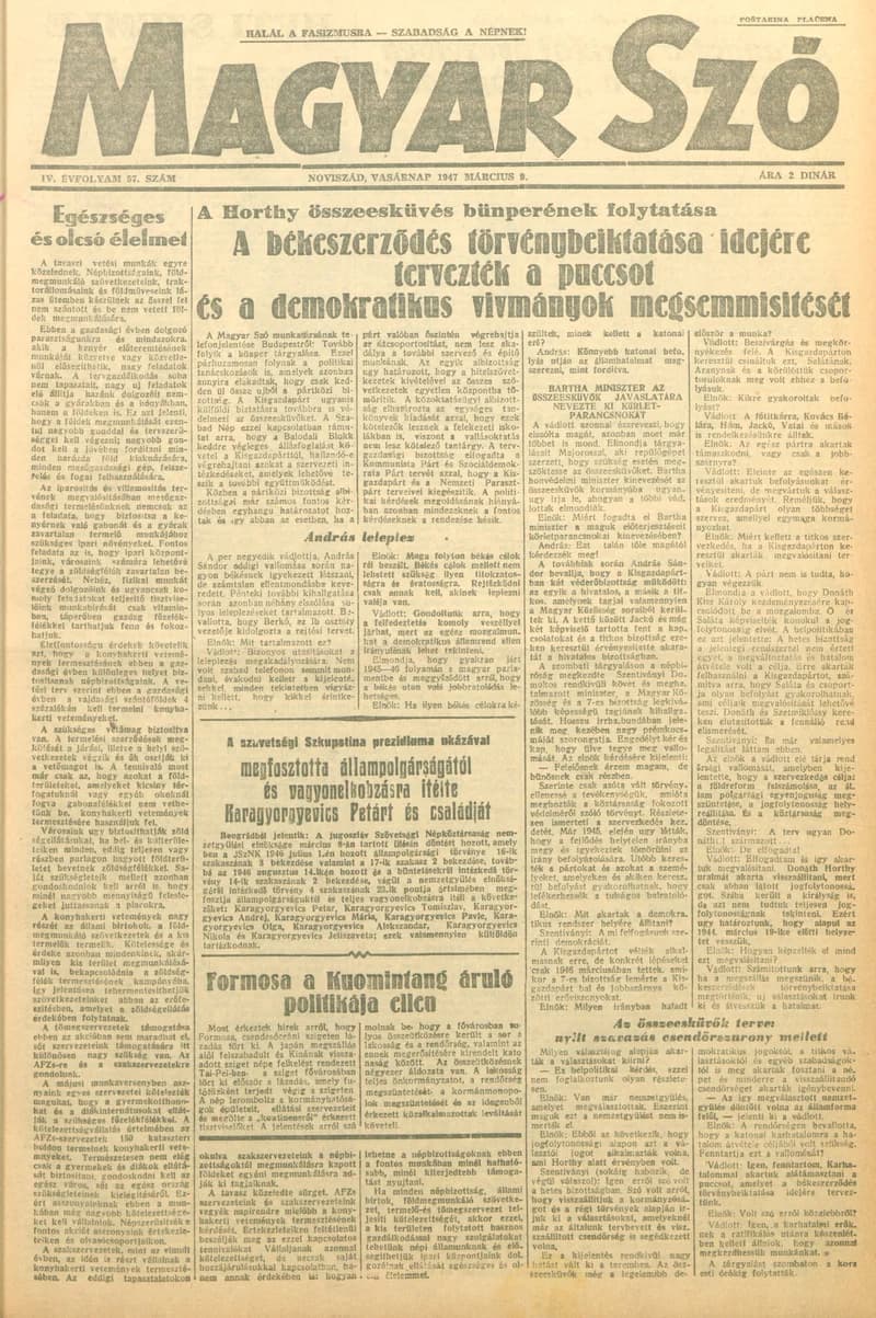 Magyar Szó, 4. évf. 1947. március 9. 57. sz. 1–8. oldal