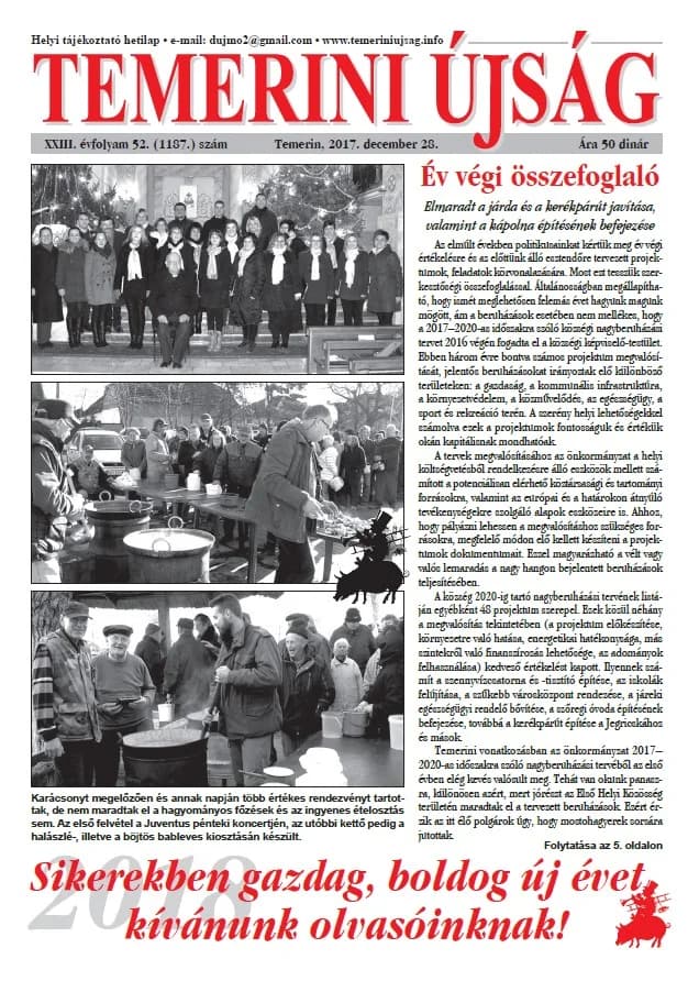 Temerini Újság, 23. évf. 2017. december 28. 52. sz.