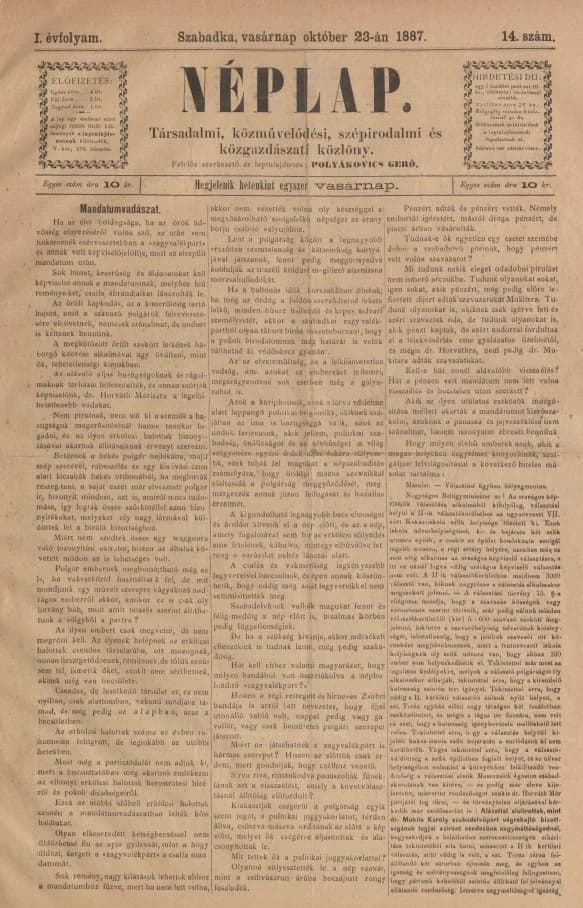 Közvélemény, 1. évf. 1887. október 23. 14. sz.
