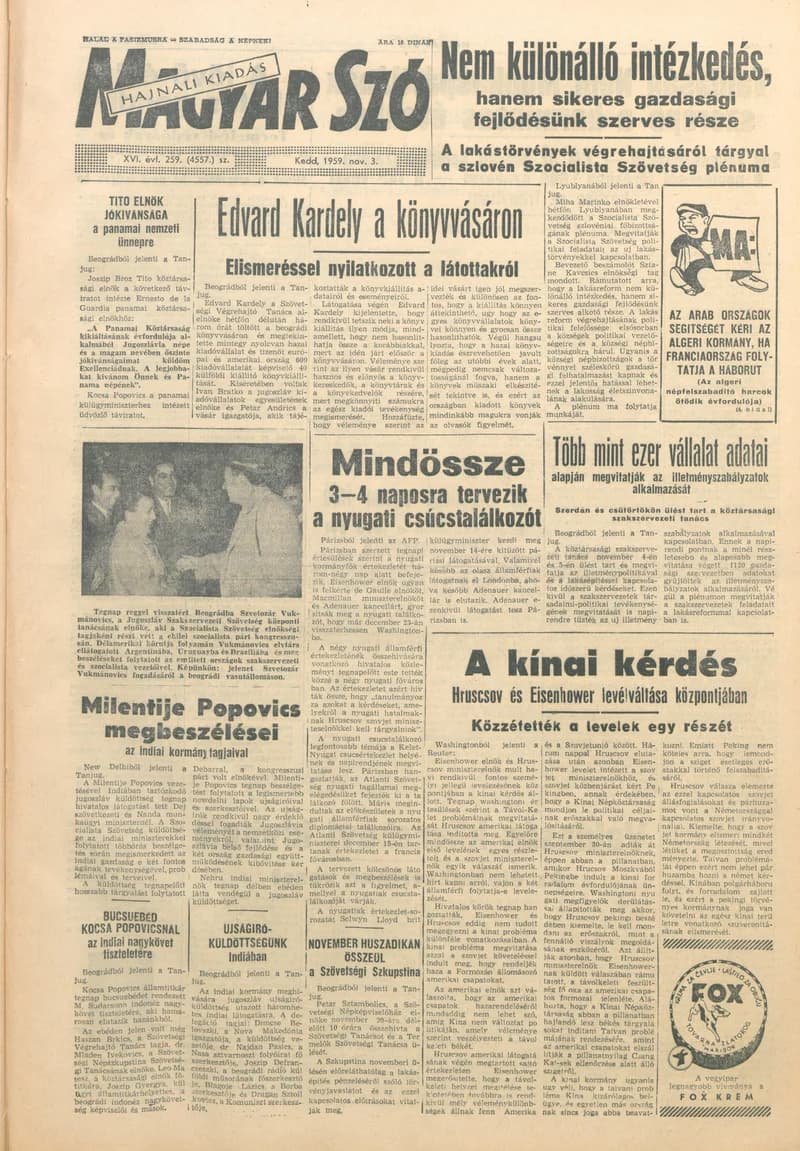 Magyar Szó, 16. évf. 1959. november 3. 259. sz. 1–20. oldal