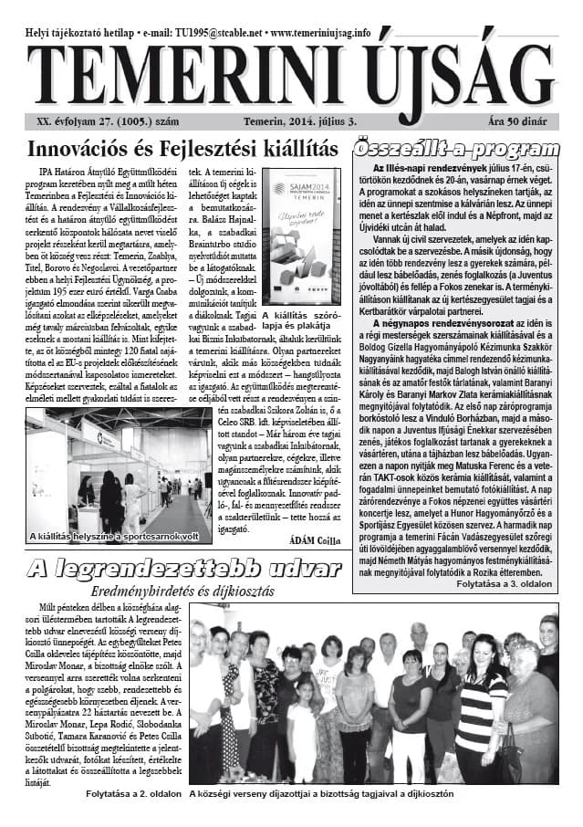 Temerini Újság, 20. évf. 2014. július 3. 27. sz.