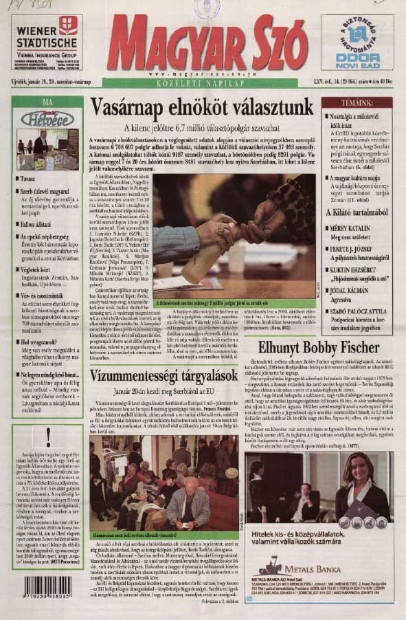 Magyar Szó, 65. évf. 2008. január 19. – 20. 14. sz. 1–28. oldal