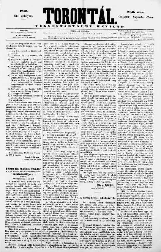 Torontál, 1. évf. 1872. augusztus 22. 21. sz.