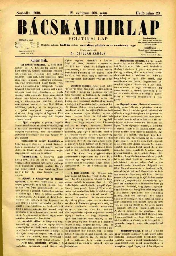 Bácskai Hirlap, 4. évf. 1900. július 23. 109. sz.