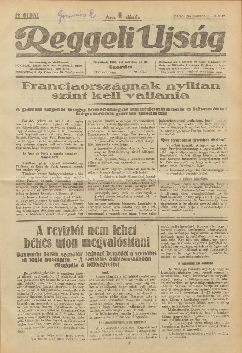 Reggeli Újság, 14. évf. 1933. március 29. 75. sz.