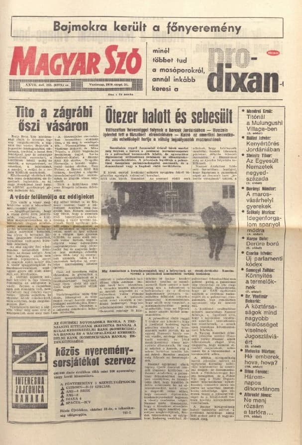 Magyar Szó, 27. évf. 1970. szeptember 20. 259. sz. 1–28. oldal