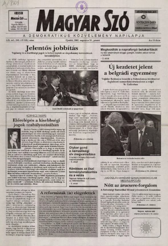 Magyar Szó, 59. évf. 2002. augusztus 30. 203. sz. 1–16. oldal