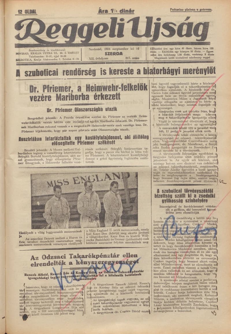 Reggeli Újság, 12. évf. 1931. szeptember 16. 217. sz.