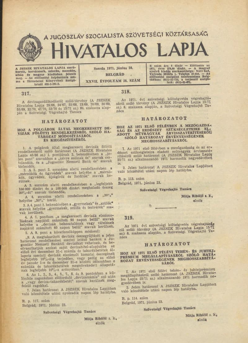 A Jugoszláv Szocialista Szövetségi Köztársaság Hivatalos Lapja, 27. évf. 1971. június 30. 28. sz. 505–524. oldal