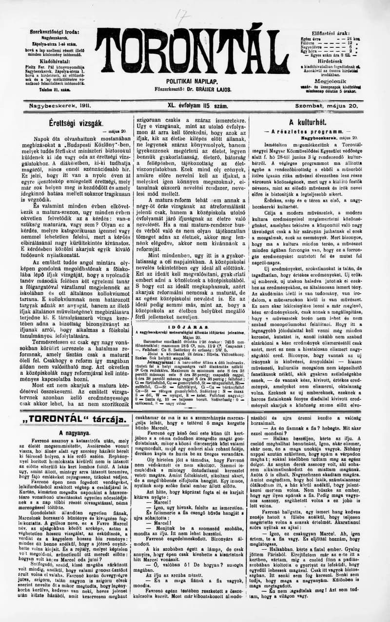 Torontál, 40. évf. 1911. május 20. 115. sz.