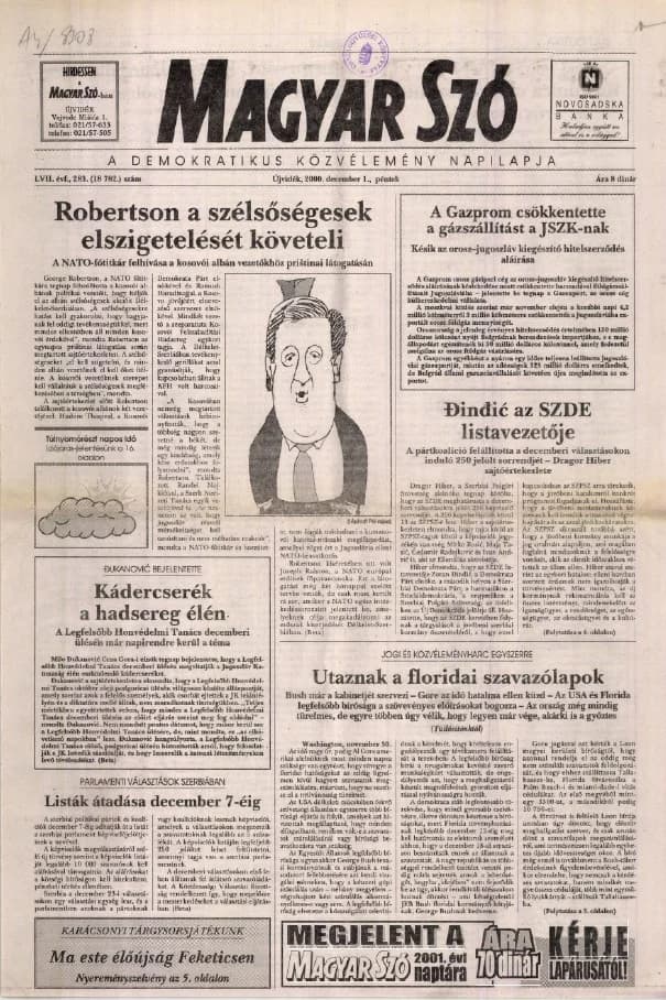 Magyar Szó, 57. évf. 2000. december 1. 283. sz. 1–16. oldal