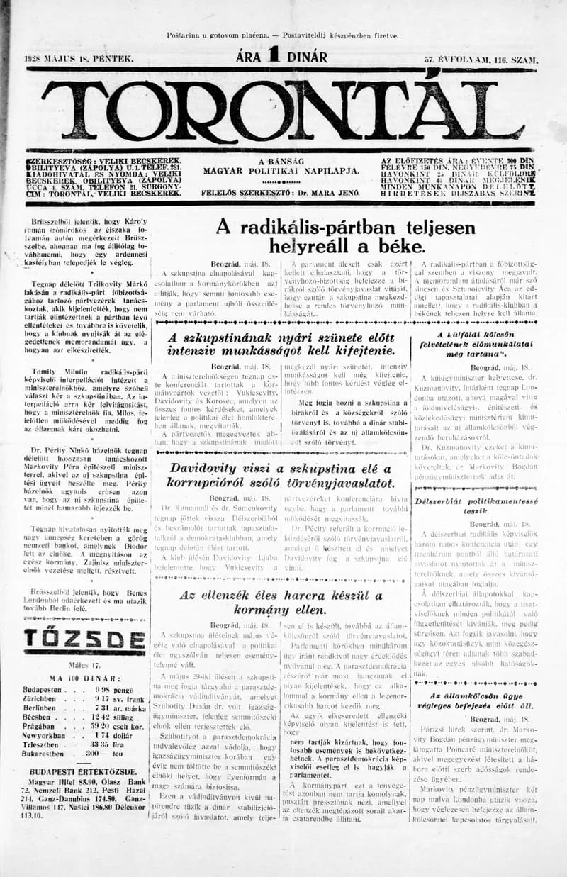 Torontál, 57. évf. 1928. május 18. 116. sz.