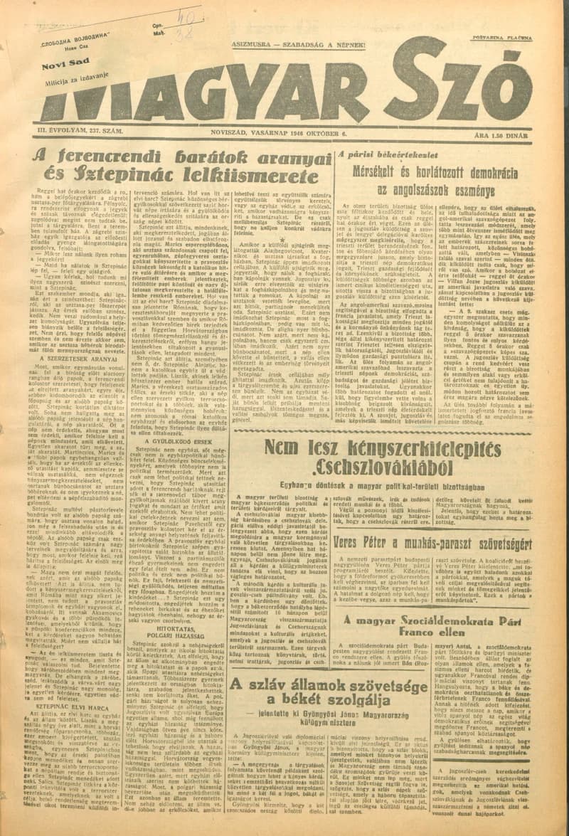 Magyar Szó, 3. évf. 1946. október 6. 237. sz. 1–4. oldal