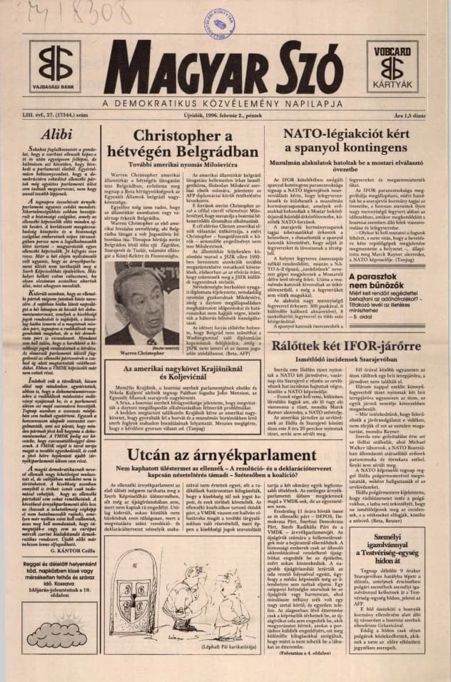 Magyar Szó, 53. évf. 1996. február 2. 27. sz. 1–16. oldal