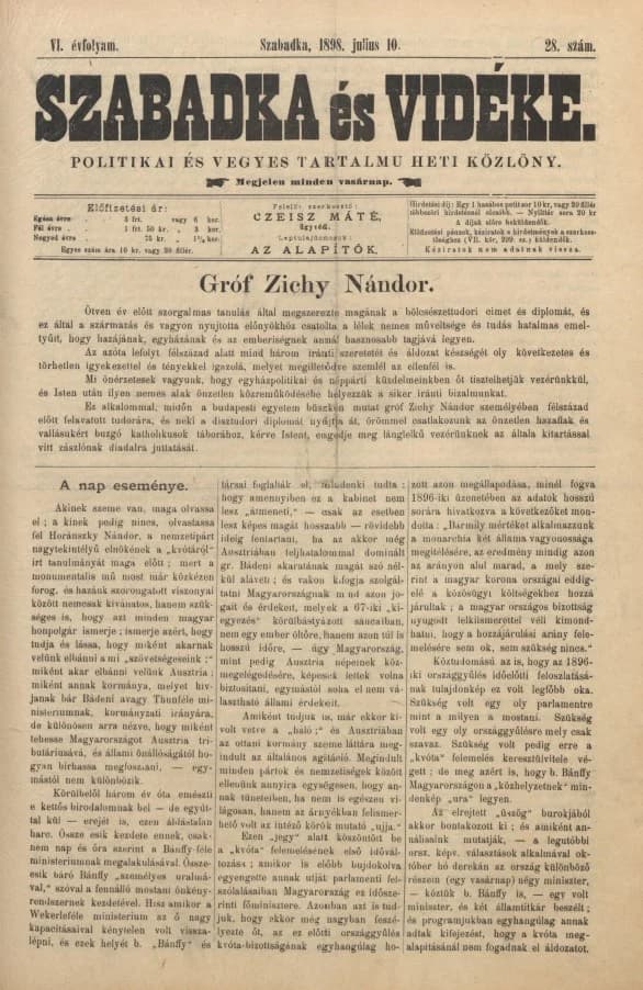 Szabadka és vidéke II, 6. évf. 1898. július 10. 28. sz.