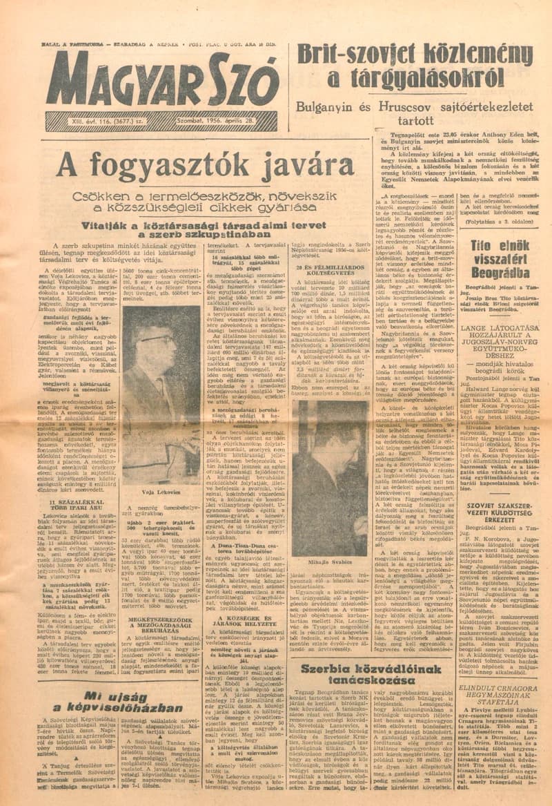 Magyar Szó, 13. évf. 1956. április 28. 116. sz. 1–14. oldal