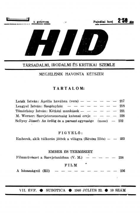 Híd, 7. évf. 1940. július. 10. sz. 217–240. oldal