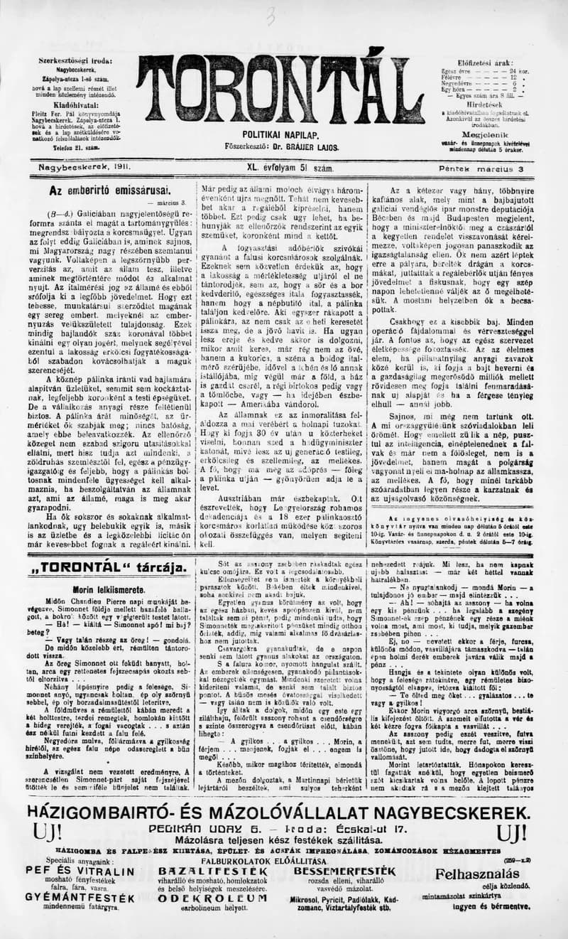 Torontál, 40. évf. 1911. március 4. 51. sz.