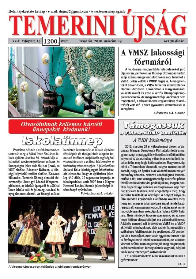 Temerini Újság, 24. évf. 2018. március 29. 13. sz.