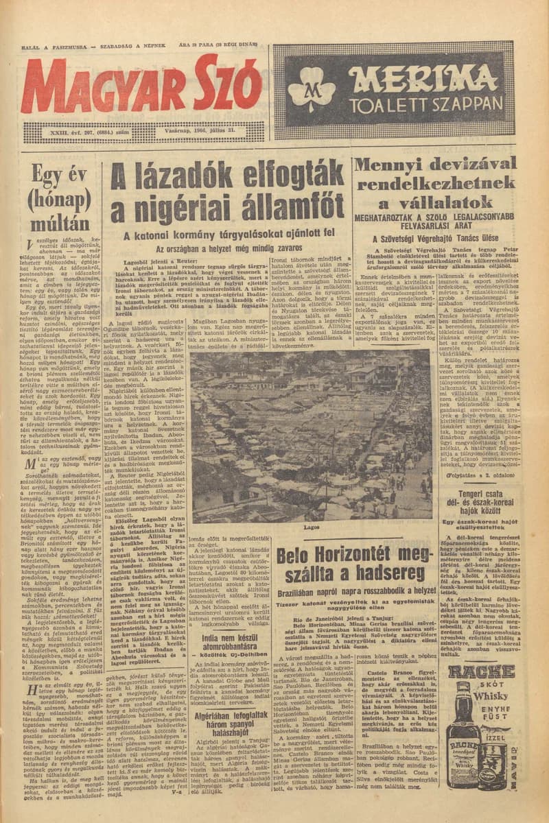 Magyar Szó, 23. évf. 1966. július 31. 207. sz.