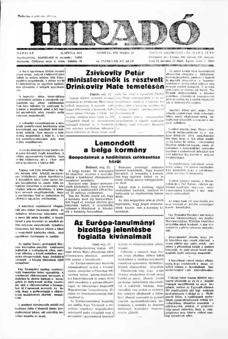 Híradó, 60. évf. 1931. május 23. 117. sz.
