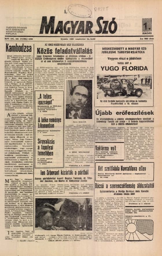 Magyar Szó, 46. évf. 1989. szeptember 26. 264. sz. 1–16. oldal