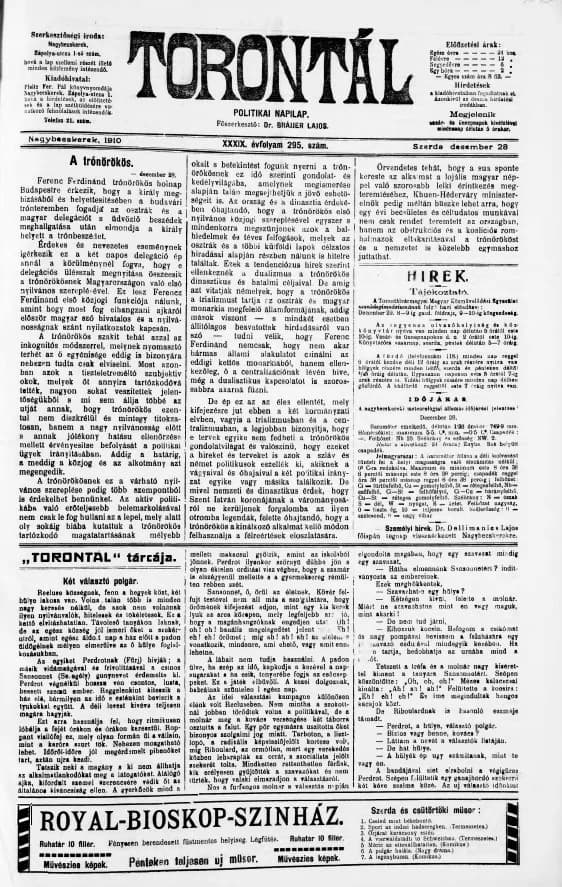 Torontál, 39. évf. 1910. december 28. 295. sz.