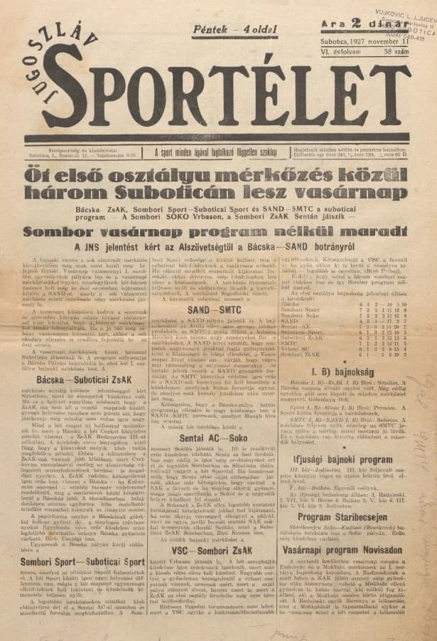 Jugoszláv sportélet, 6. évf. 1927. november 11. 58. sz.