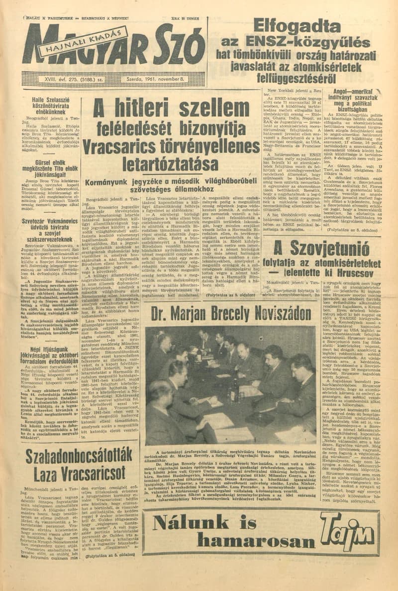 Magyar Szó, 18. évf. 1961. november 8. 275. sz. 1–14. oldal