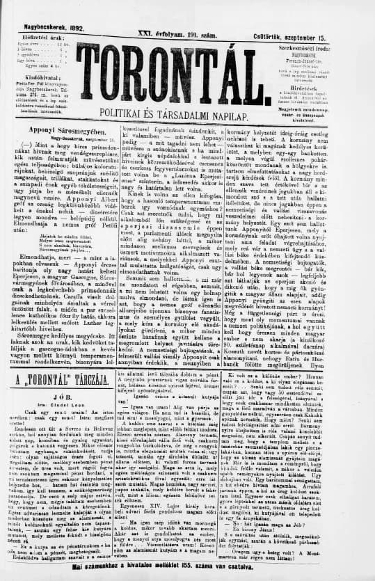 Torontál, 21. évf. 1892. szeptember 15. 191. sz.