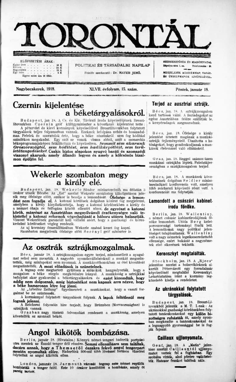 Torontál, 47. évf. 1918. január 18. 15. sz.