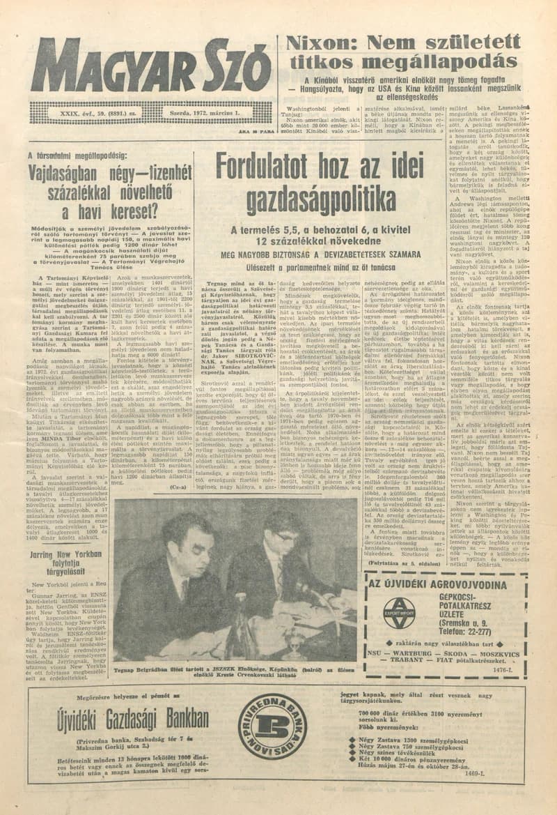Magyar Szó, 29. évf. 1972. március 1. 59. sz. 1–20. oldal