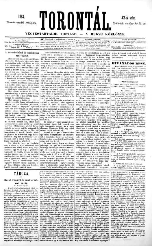 Torontál, 13. évf. 1884. október 16. 42. sz.