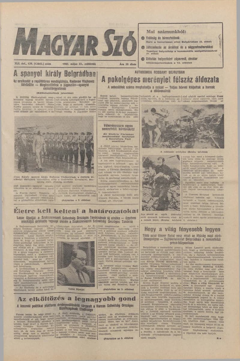 Magyar Szó, 42. évf. 1985. május 23. 139. sz. 1–20. oldal