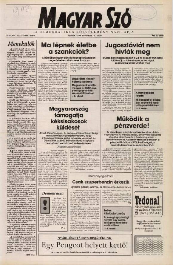 Magyar Szó, 48. évf. 1991. november 12. 312. sz. 1–20. oldal