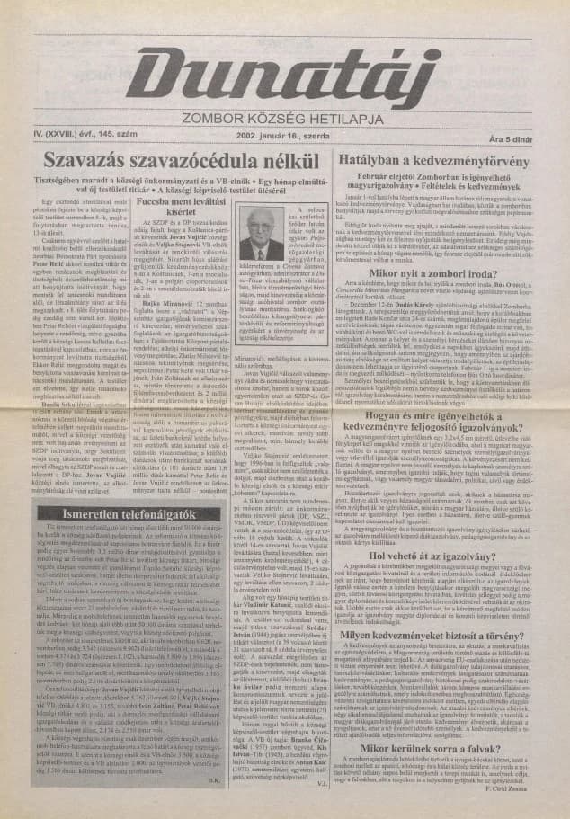Dunatáj, 4. évf. 2002. január 16. 145. sz.